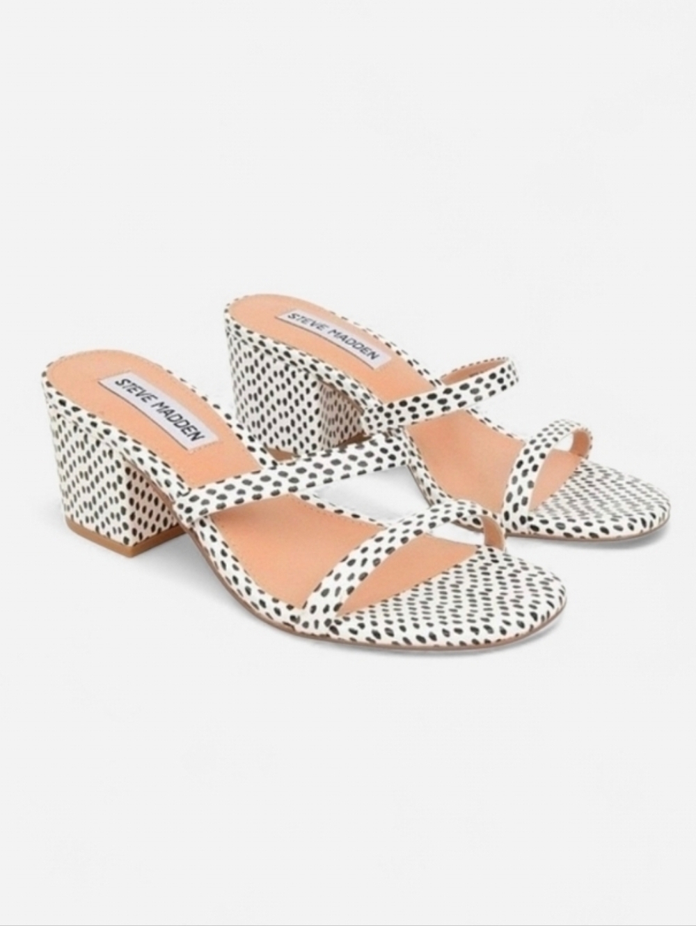 Steve Madden Dalmatian Print Strappy Block Heel Sandals - White/Black